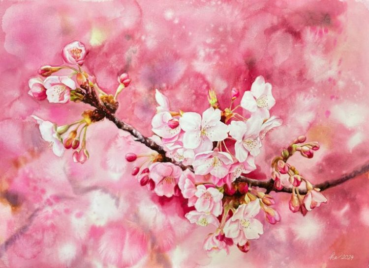 Tranh Sắc Hồng Đón Xuân